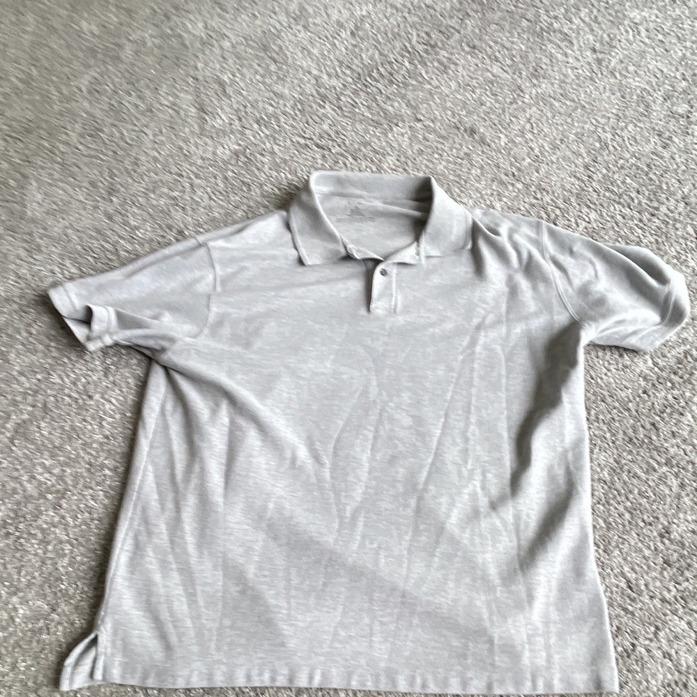 LL Bean Men's XL Regular Polo Gray Solid Short Sleeve Collared Button Placket